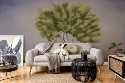 Tranquil Green Tree Landscape Mural Wallpaper in living room