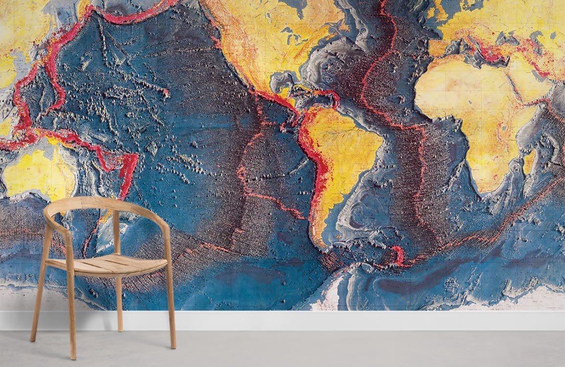 Vintage Geonova Blue World Map Wall Mural