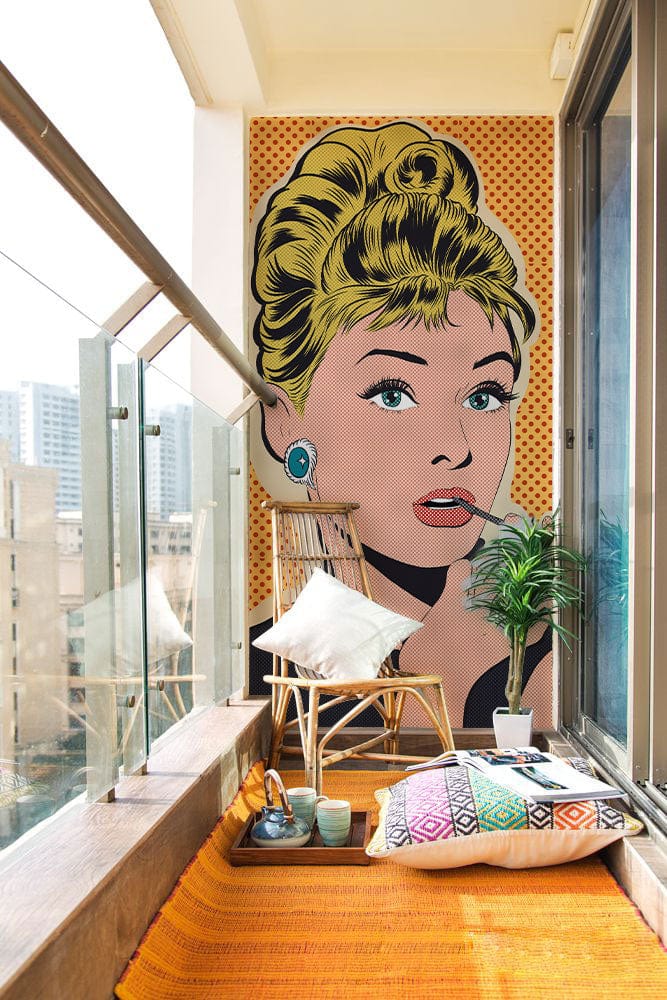 women pop art wallpaper mural corridor design