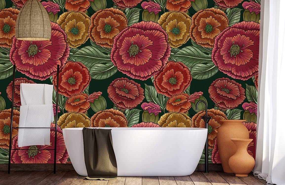 Colorful Peony flower wallpaper mural bathroom