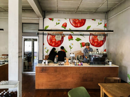 wallpaper in the manner of fruit at a caf��