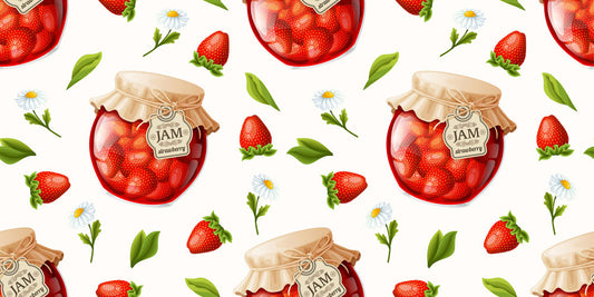 background for a strawberry-flavored brand-name bottle