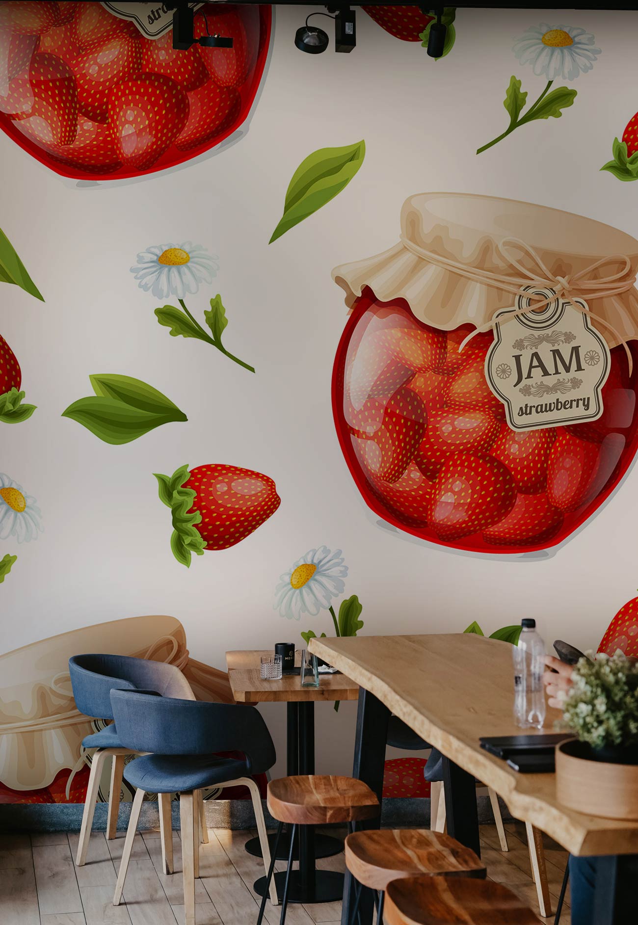 wallpaper of fruits and flowers at a restaurant