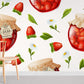 Background image of a strawberry jam world with flowers