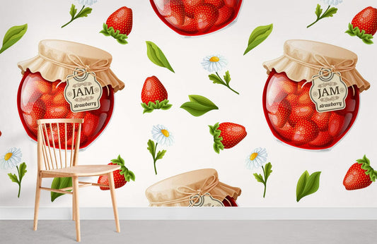 Background image of a strawberry jam world with flowers