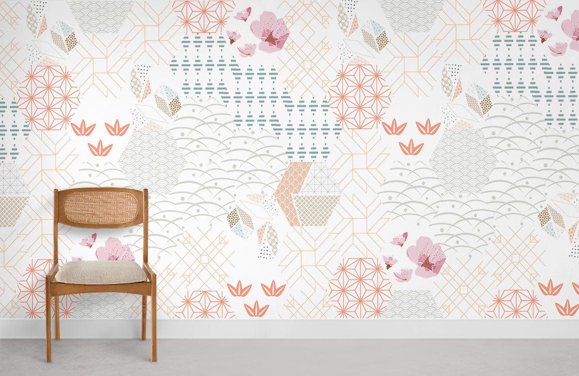 Geometric Flowers Room Wallpaper Mural