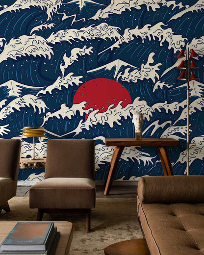 Sun in Waves Ocean Wallpaper Home Decor