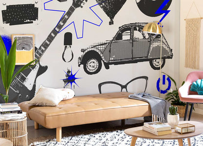 unique Black Patterns wallpaper mural for living room decor