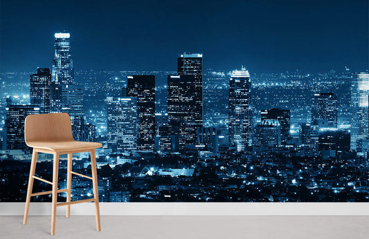 blue starry building groups wallpaper for room