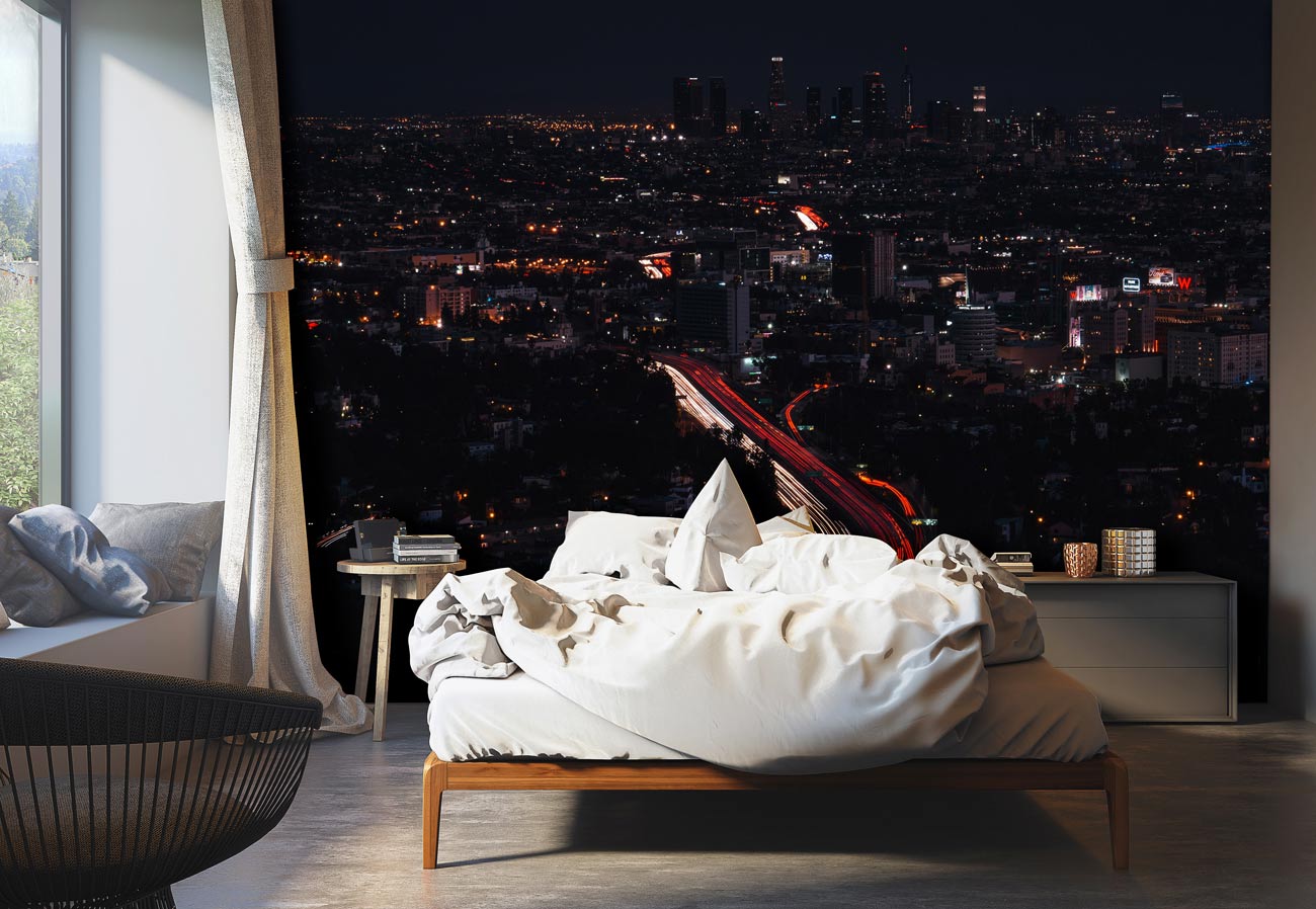 beautiful los angeles city view in dark evening wallpaper decoration art