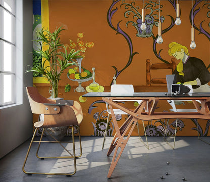 Whimsical Vintage Kitchen Mural Wallpaper in dining room