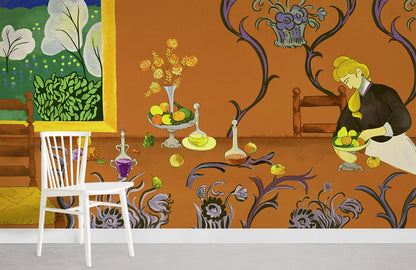 Whimsical Vintage Kitchen Mural Wallpaper in dining area