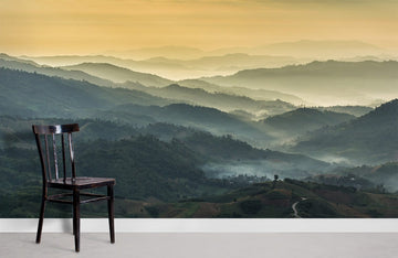 Misty Mountain Sunrise Panoramic Mural Wallpaper