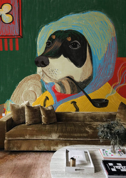 Mr. Smoking Dog Graffiti Mural Wallpaper for the Living Room Decor