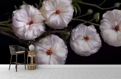 white blossom flowers wall mural corridor design