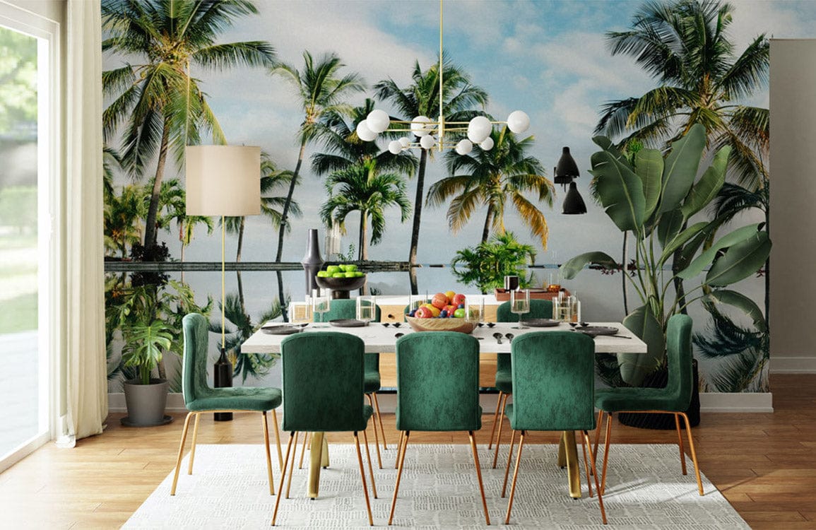 oceanside coconut tree wall mural dining room decor