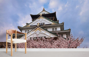 Japanese Cherry Blossom Castle Mural Wallpaper