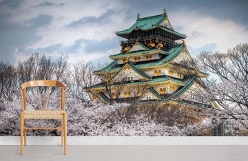 Cherry Blossom Osaka Castle Mural Wallpaper