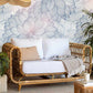 floral patetrn couch and wall decoration in the style of vinatge