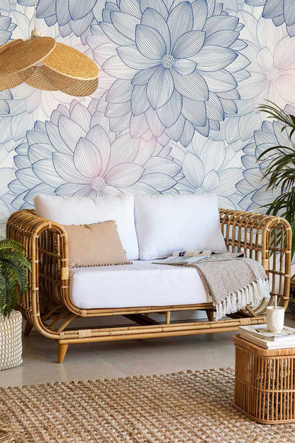 floral patetrn couch and wall decoration in the style of vinatge