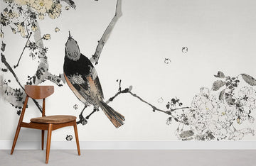Vintage Bird Floral Art Mural Wallpaper