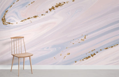 Wallpaper mural for the home decorated in pink and gold marble.