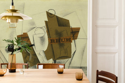 Abstract Cubist Neutral Tone Mural Wallpaper in dining room