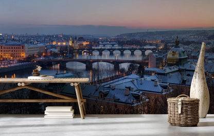 prague city with shining light wallpaper decoration