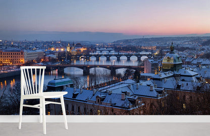overlooking prague beautiful dusk view wallpaper for room