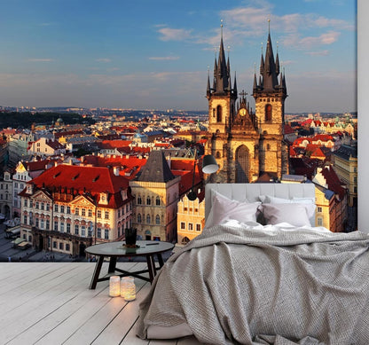 overlooking prague tower building customized wallpaper bedroom