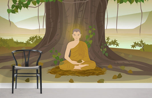 Meditation Under Linden Religious Buddha Wallpaper Room