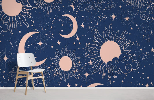 Mural of the solar system on art wallpaper, for use in children's rooms