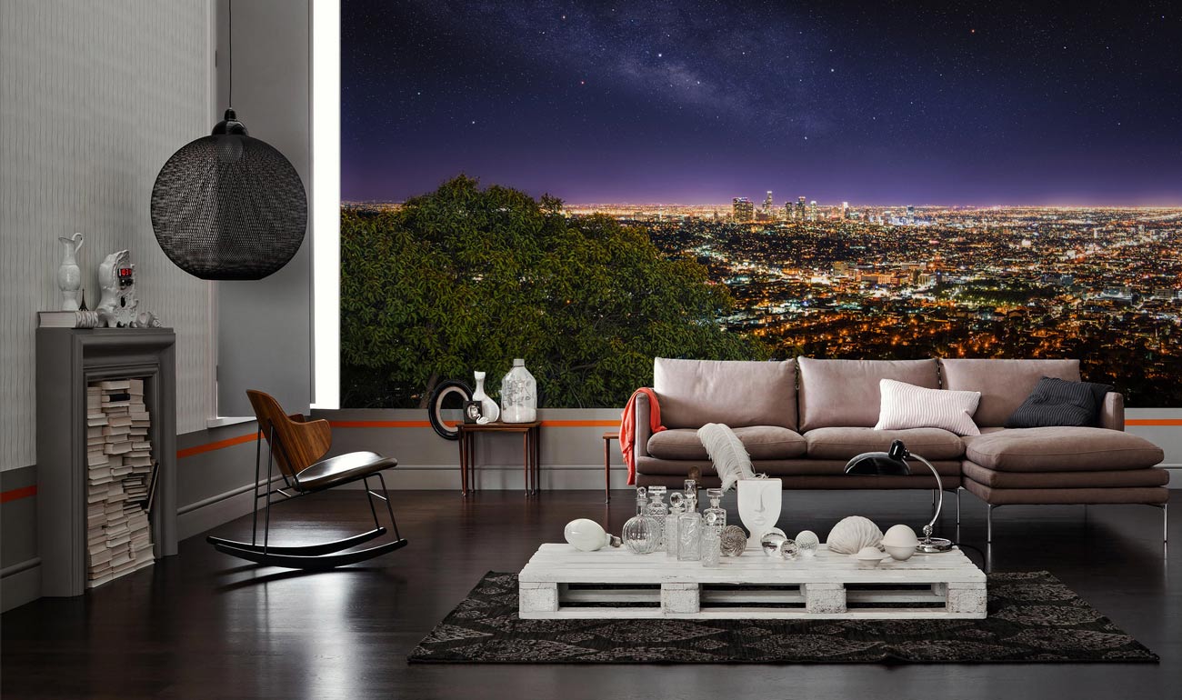 overlooking beautiful starry los angeles wallpaper decoration design