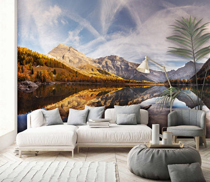 lake mountain forest gathering wall mural art design