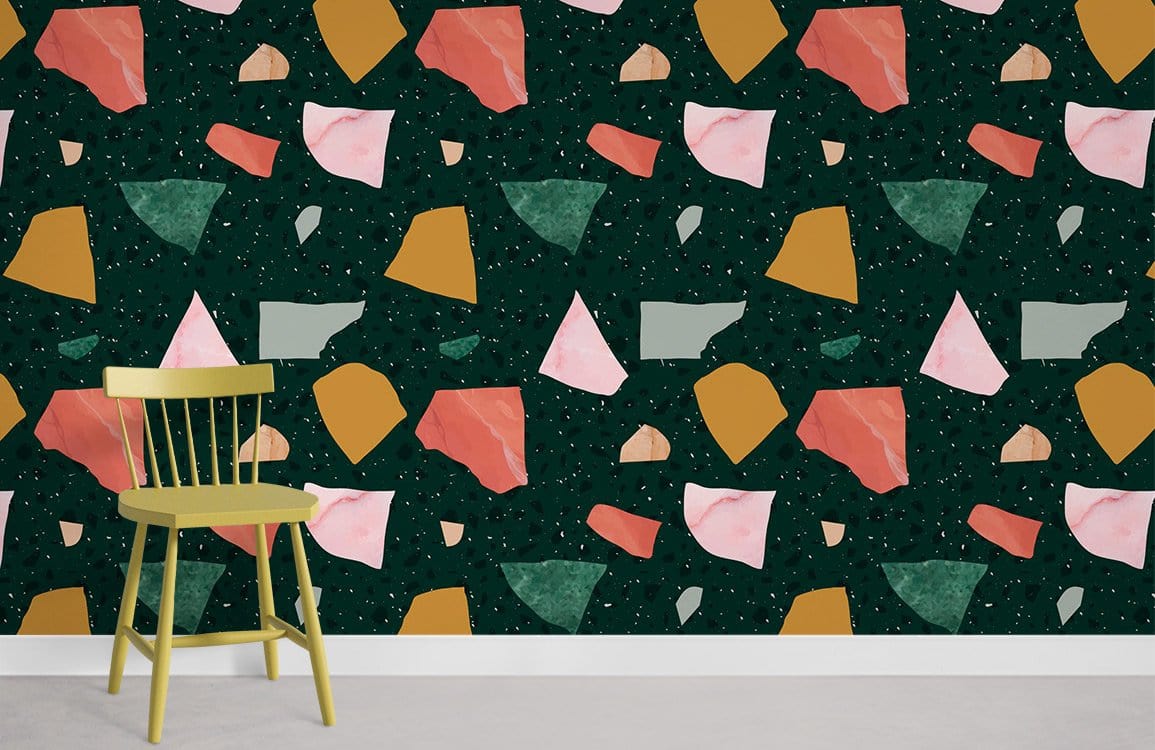 Wallpaper mural for home decoration featuring a terrazzo and marble texture.