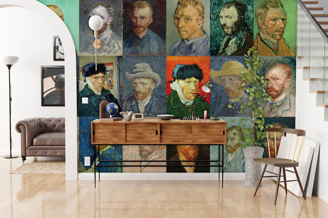 Van Gogh Portraits Exhibition Wallpaper Mural for living room decor