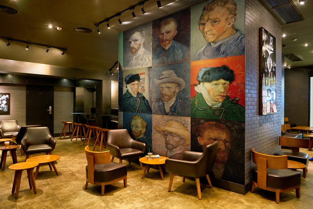 Van Gogh Portraits Exhibition Wallpaper Mural for restaurant decor