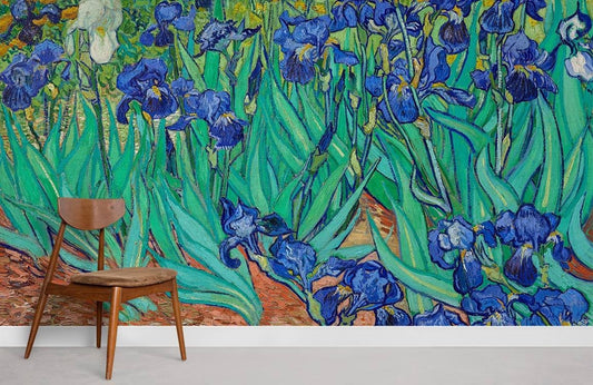 Blue Iris Floral Art Mural Wallpaper