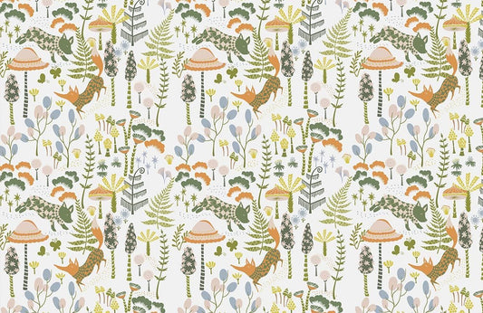 Whimsical Dinosaur Botanical Mural Wallpaper