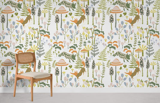 Whimsical Dinosaur Botanical Mural Wallpaper