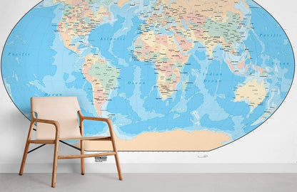 Educational World Map Mural for Wall in office