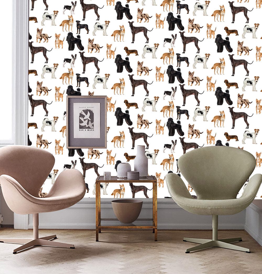 This amazing hallway needed bespoke wall paintings depicting several kinds of canines.