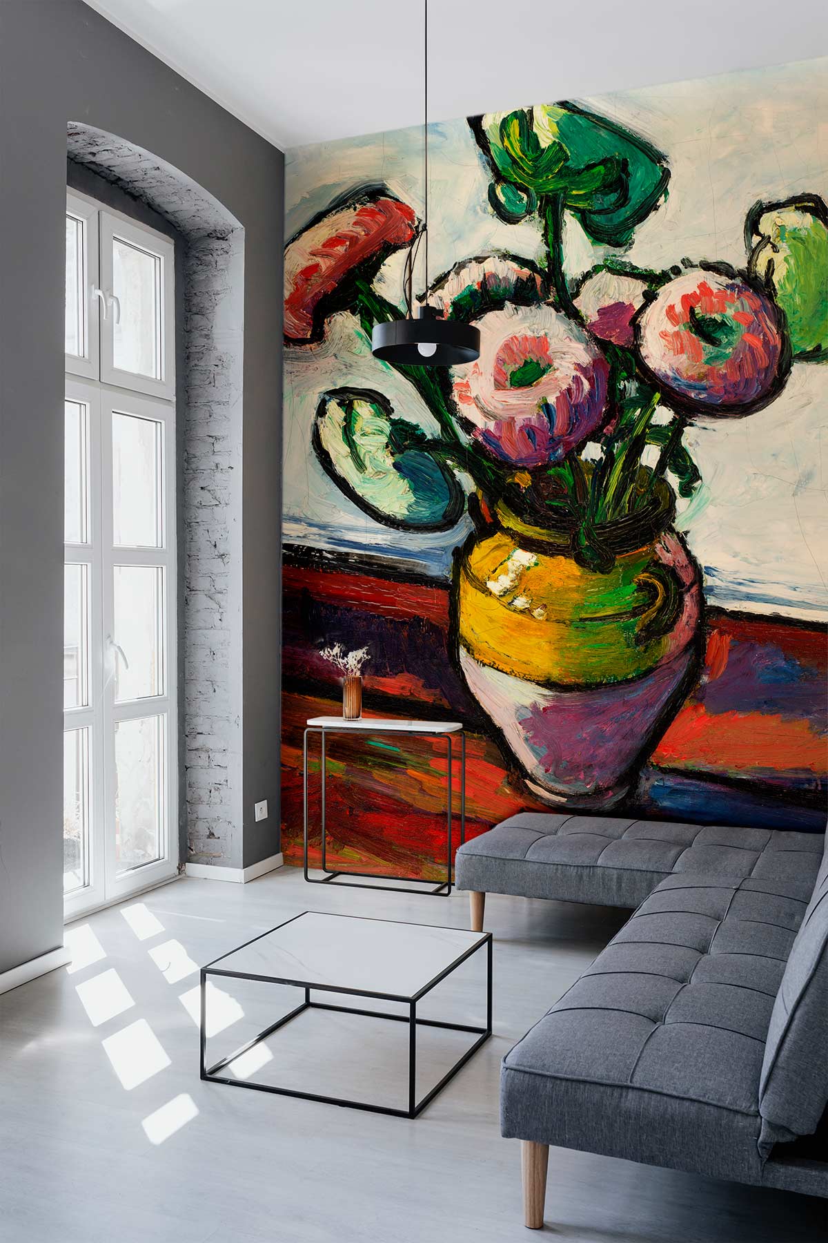 Zinnias Painting Style Mural Art Design