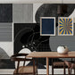 Decorate your dining room with this abstract black and white shapes mural wallpaper.