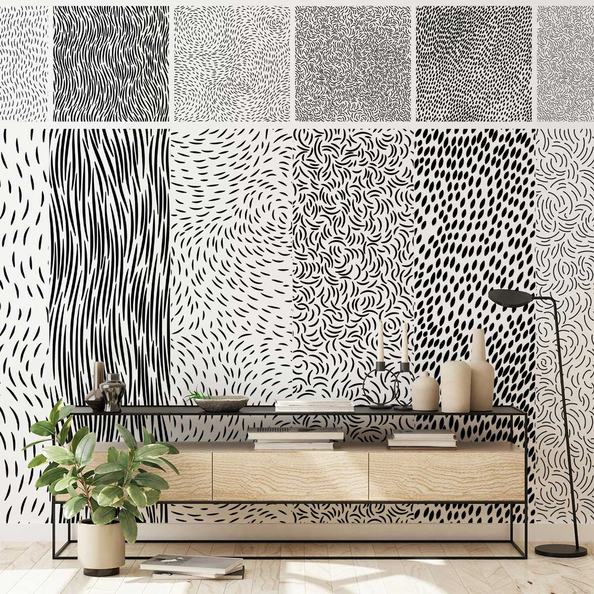 A trendy abstract black line wallpaper mural for the home