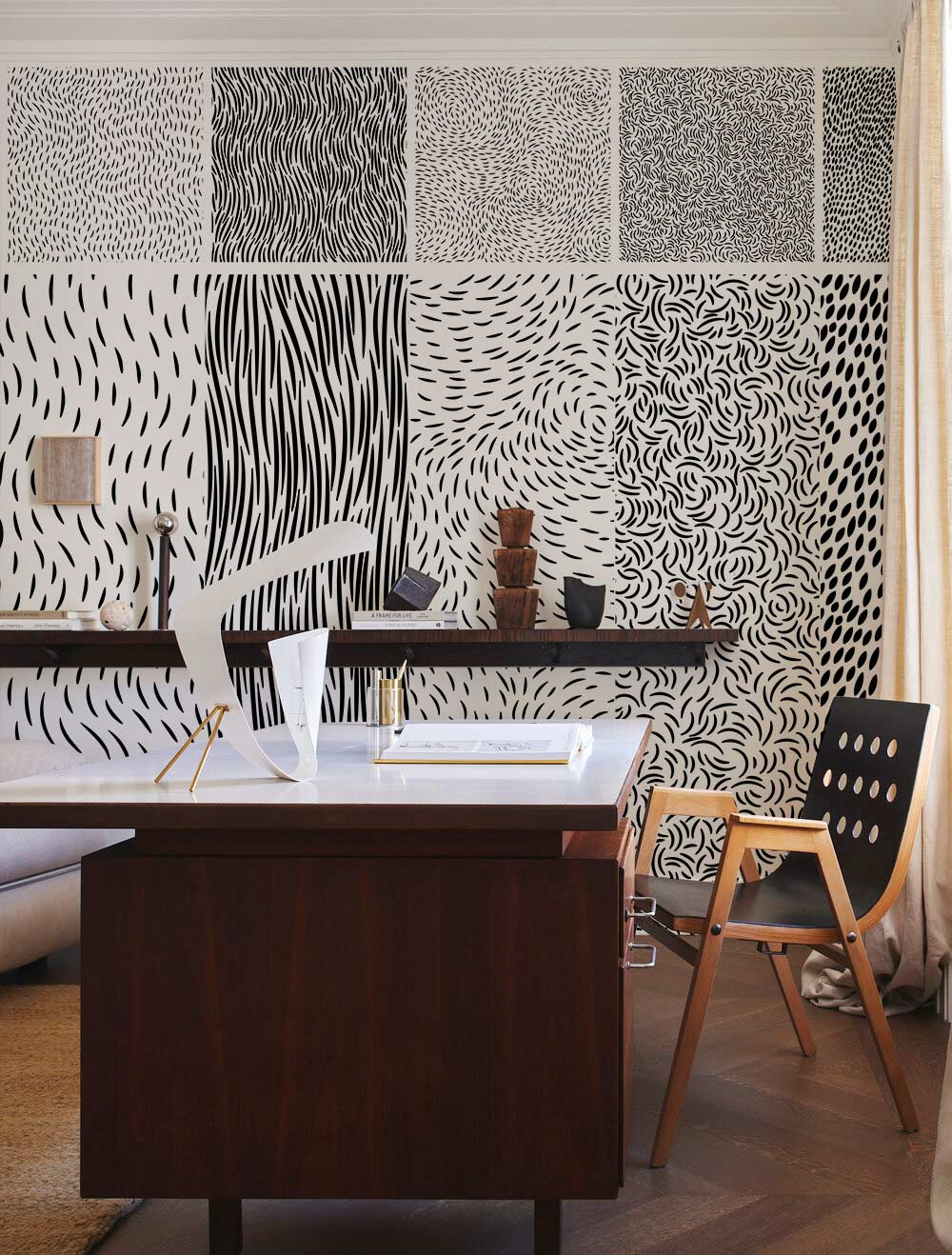 Abstract black lines pattern wallpaper mural for home offices