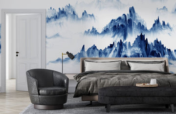 Blue Mountain Mist Landscape Mural Wallpaper