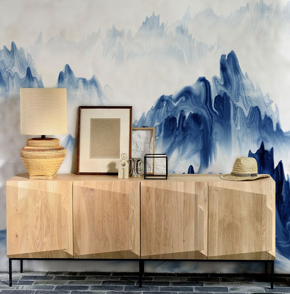 abstract blue mountain wall mural hallway decoration