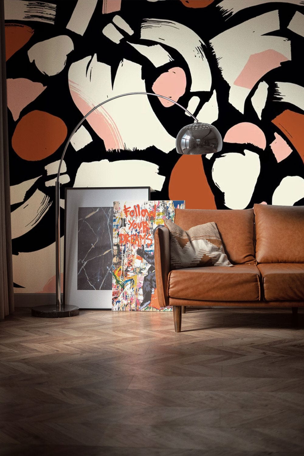 painting brush wallpaper mural lounge interior