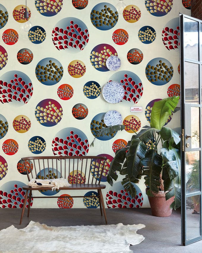 Wallpaper mural with abstract circles for use as decoration in the hallway